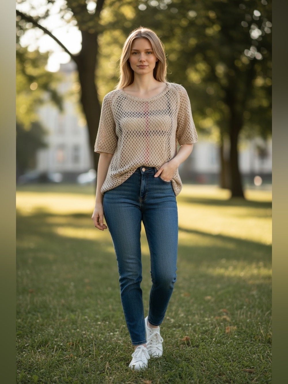 Burberry Open-Knit Long Sleeve Sweater - Cream